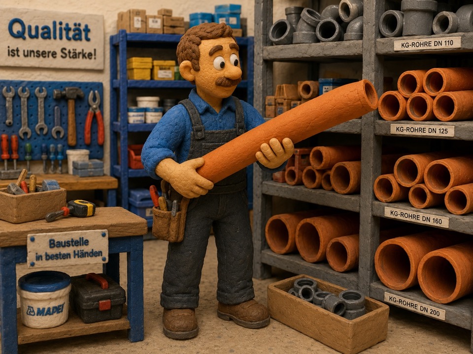 Materiallager mit beschrifteten Boxen und Ausgabeplatz